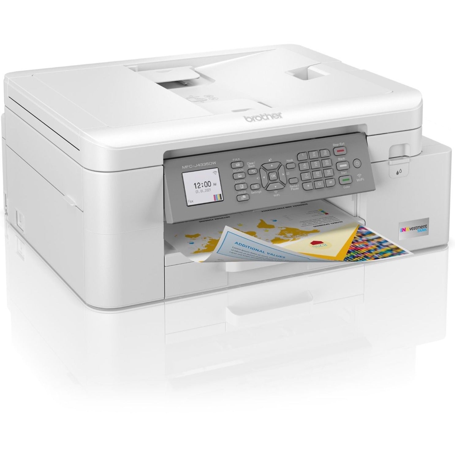 Brother MFCJ4335DW INKvestment Tank Printer, Wireless Inkjet Multifunction Printer, Color, Automatic Duplex Printing, 20 ppm Mono Print Speed, 19 ppm Color Print Speed, 4800 x 1200 Maximum Print Resolution