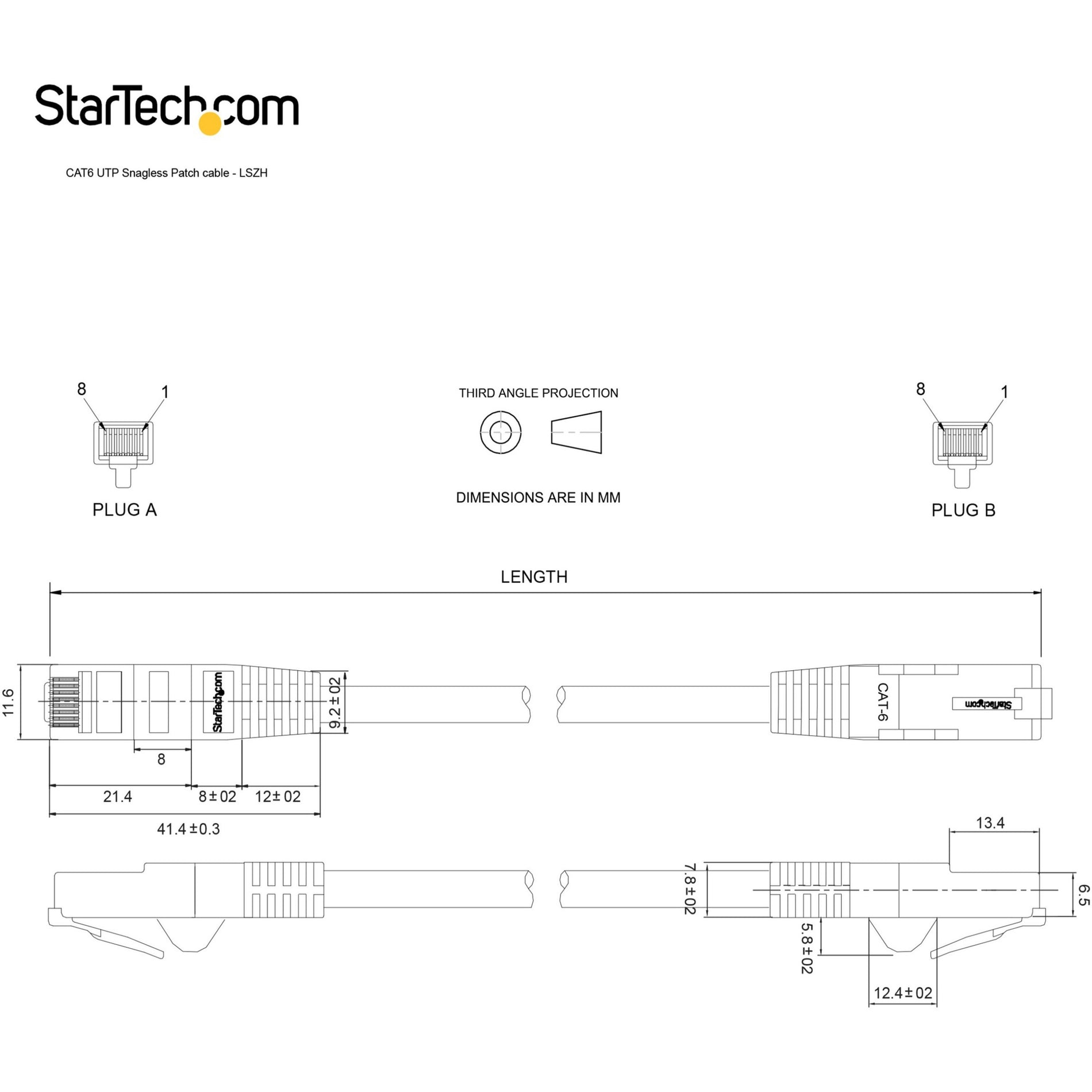 StarTech.com N6LPATCH7BK Cat.6 Patch Network Cable, 7 ft, Strain Relief, Snagless, 10 Gbit/s