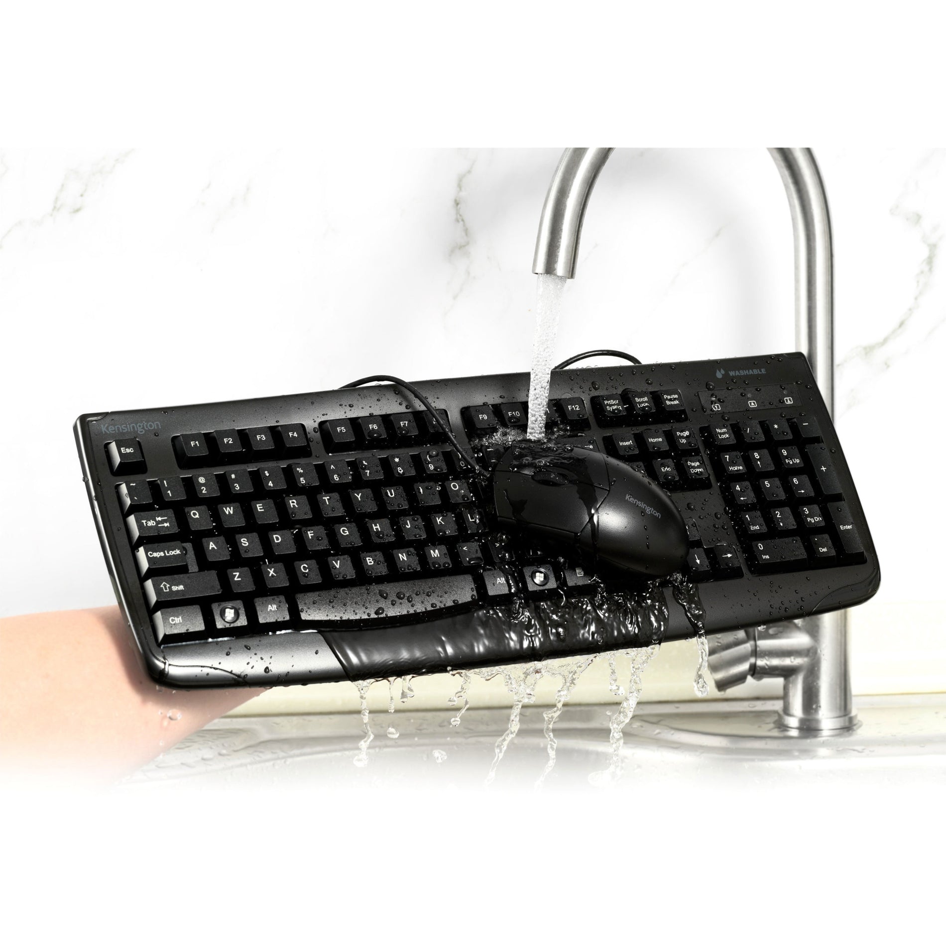 Kensington K70316US Pro Fit Washable Wired Desktop Set, Water Proof, Plug & Play, Full-size Keyboard