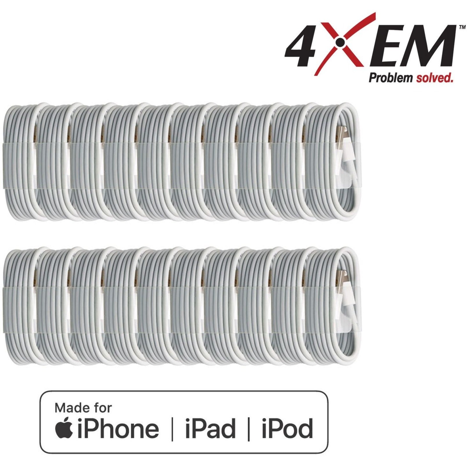 4XEM 4XLIGHTNING20PK 20 Pack 3ft 1m Lightning Cable Compatible with Apple iPhone/iPad/iPod, Charging, Molded, Wear Resistant
