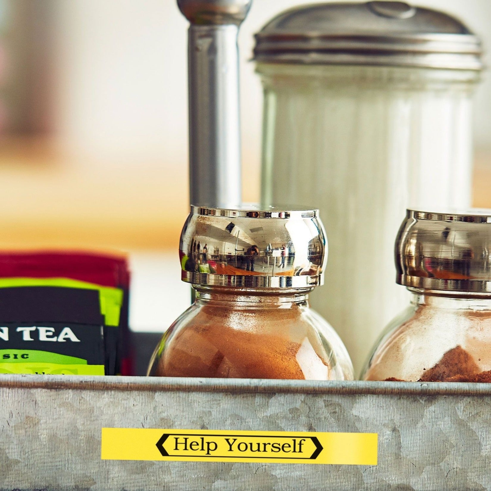 Kitchen organization example showing labeled spice containers with yellow P-touch labels-alternate-image4