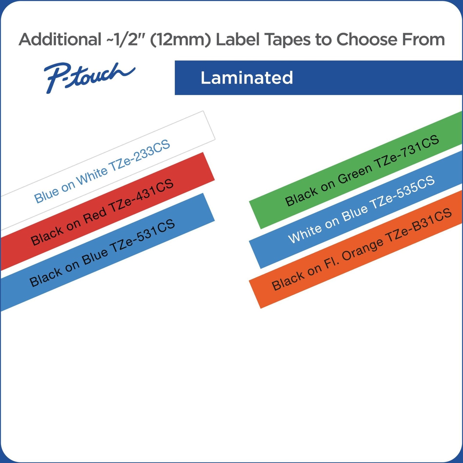 Brother TZE531CS Label Tape, 0.47" x 26.2', Black on Blue, Easy Peel, Fade Resistant, Smudge Resistant
