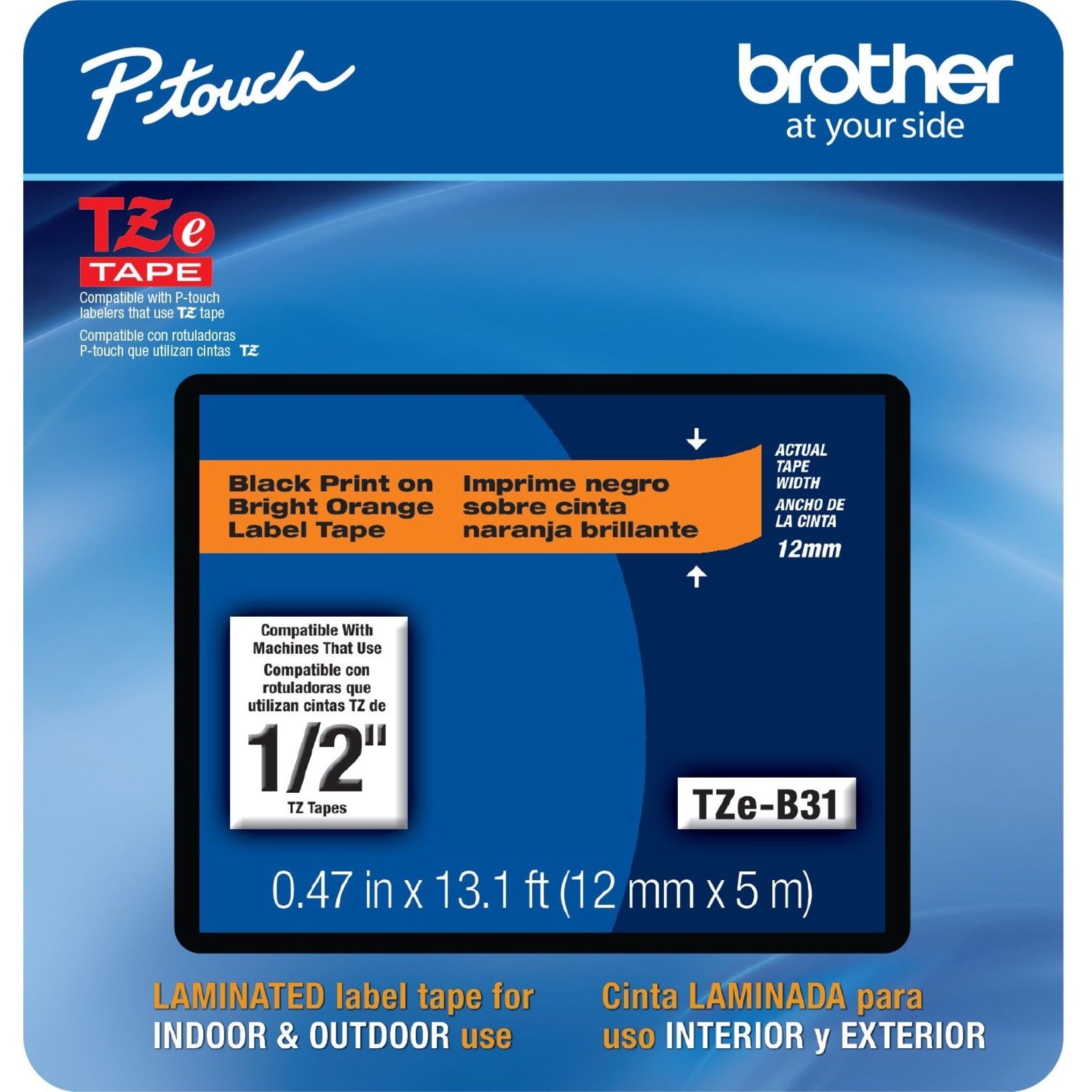 Brother TZE-B31CS Label Tape, Black on Fluorescent Orange, Easy Peel, Fade Resistant, Smudge Proof, Removable, Durable