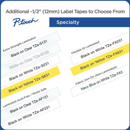 Chart showing Brother P-touch specialty tape options including extra strength and flexible variants-alternate-image5