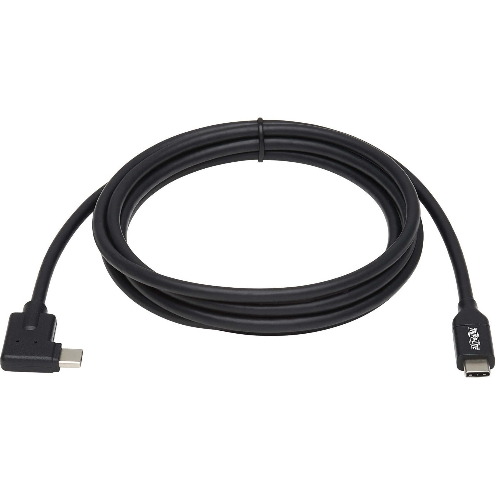 Tripp Lite U420-02M-RA USB-C to USB-C Cable, M/M, Black, 2m (6.6 ft.), Strain Relief, Right-Angle Connector, 60W PD Charging
