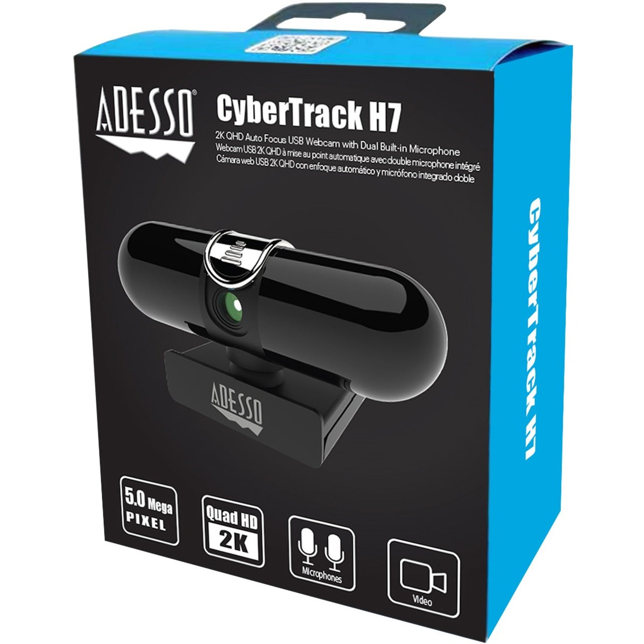 Adesso CYBERTRACK H7 2K QUAD HD Webcam with Autofocus, Built-in Mic & Privacy Cover