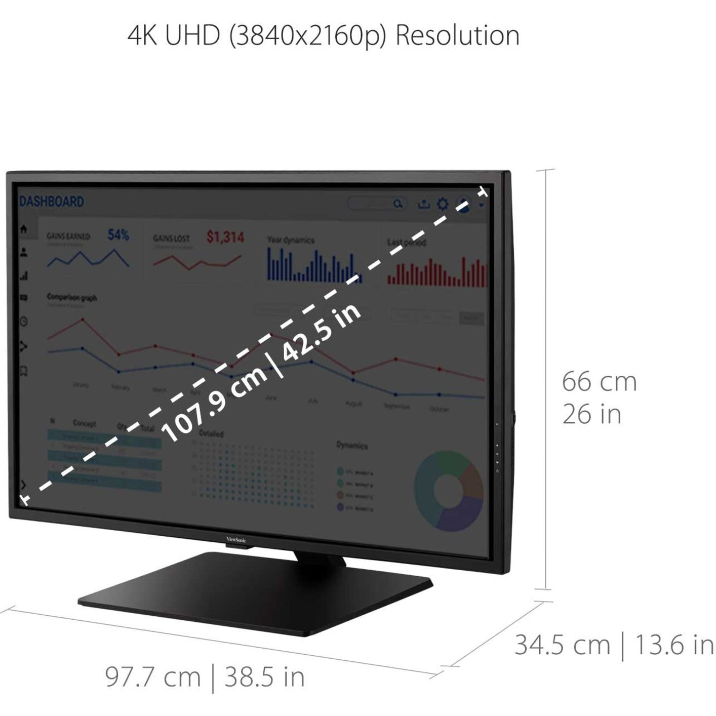ViewSonic VX4381-4K 43" 4K Ultra HD MVA Monitor, HDMI and DisplayPort, 3840 x 2160 Resolution