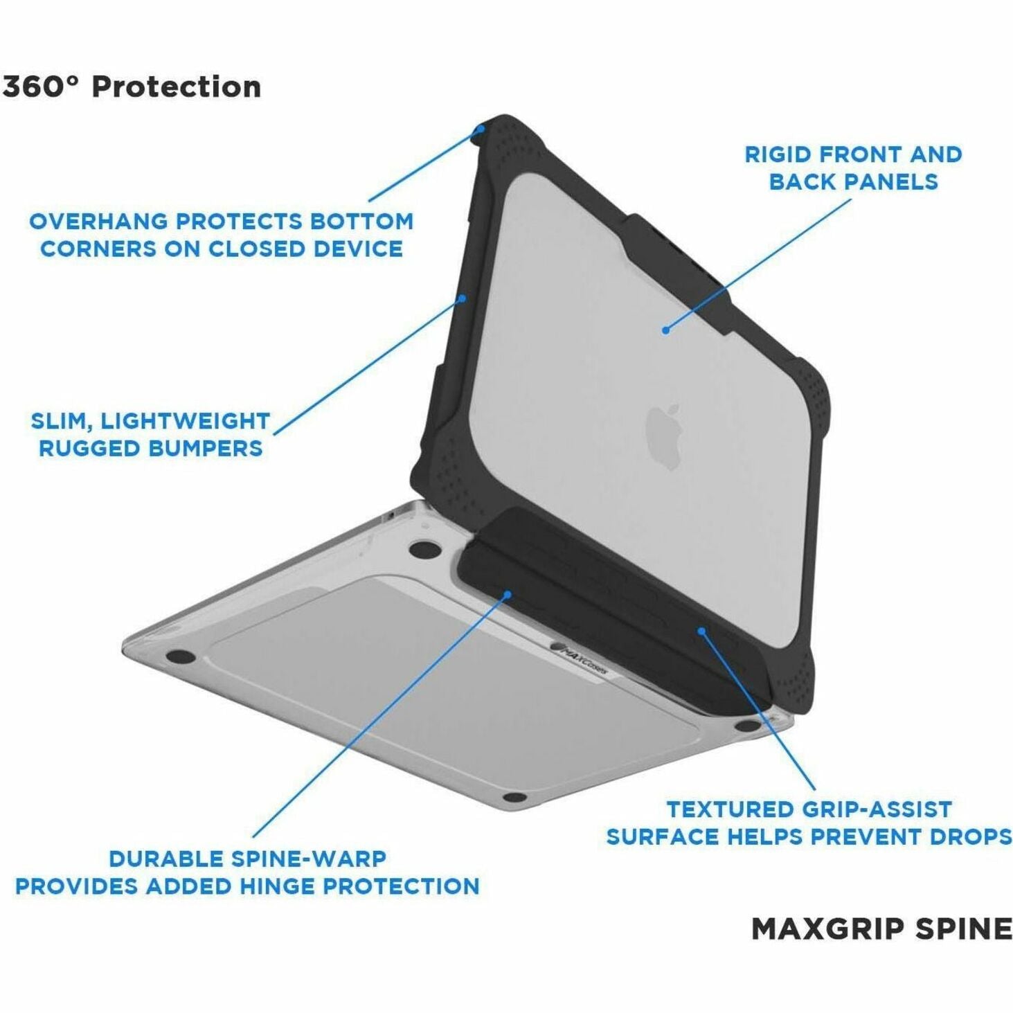 MAXCases AP-ESL-MBA-13M-BCLR Extreme Shell-L MacBook Case, Rugged Impact Resistant Black/Clear TPU Polycarbonate Grip