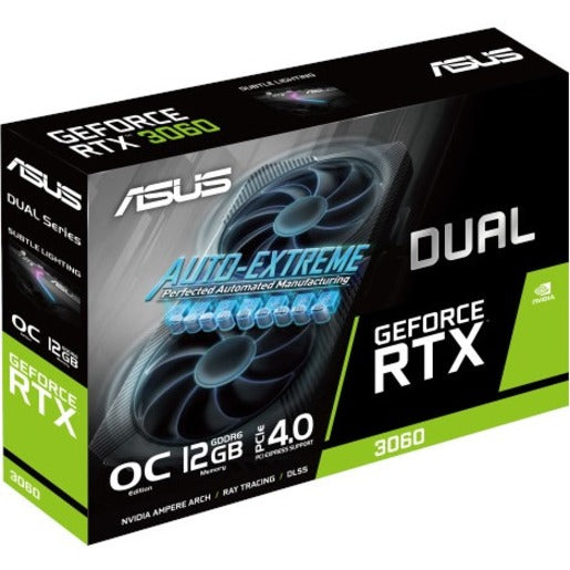 Retail box of ASUS Dual RTX 3060 showing product features and branding