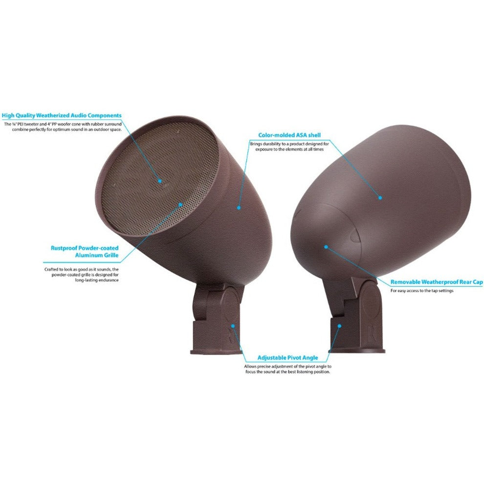 Russound AW4-LS-BR Landscape Speaker, 4" Passive 2-Way Outdoor Speaker, Brown