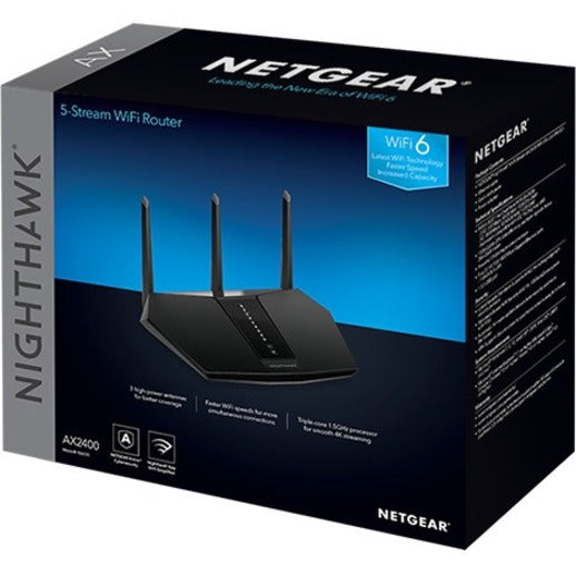 Netgear RAX30-100NAS Nighthawk AX 5-Stream WiFi 6 Router, Dual Band, Gigabit Ethernet, Alexa/Google Assistant Supported
