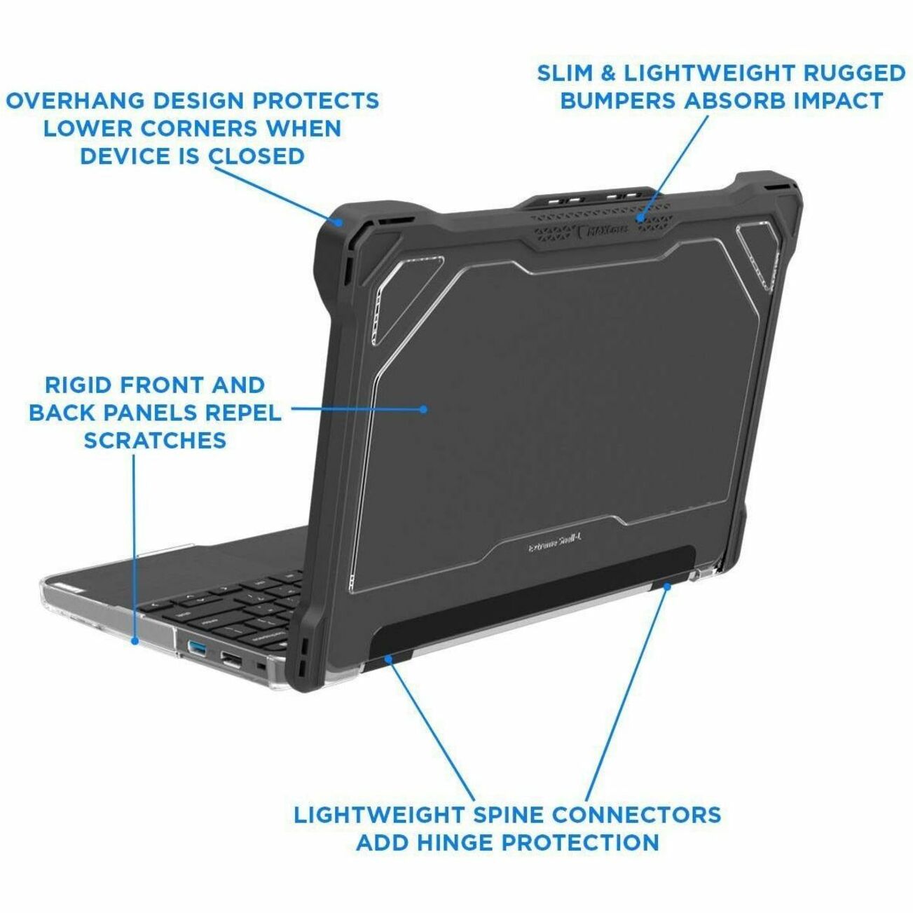 MAXCases LN-ESL-100E-G3-BCLR Extreme Shell-L for Lenovo 100e G3 Chromebook 11" Black/Clear, Rugged, Impact Resistant, Textured Grip