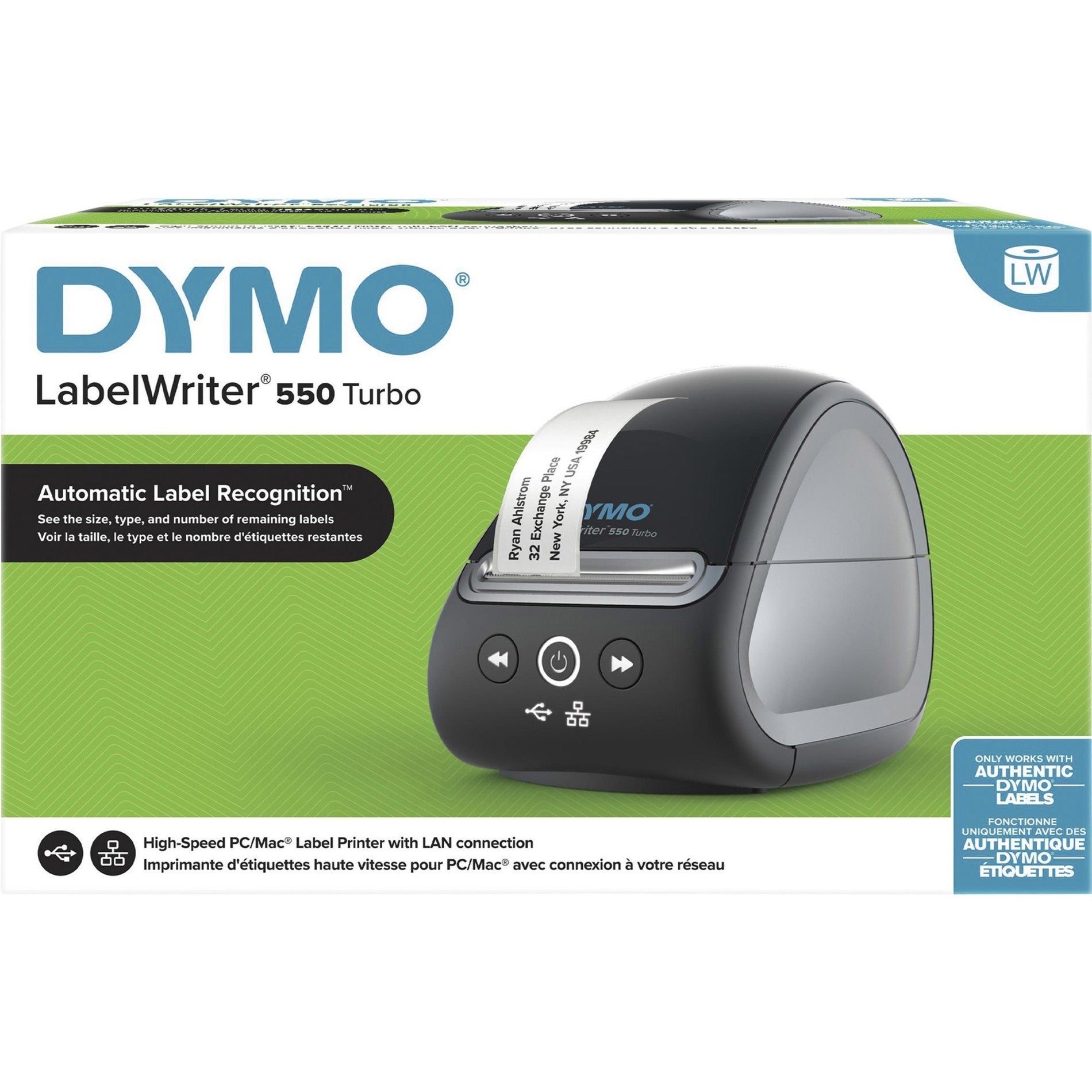 Dymo 2112553 LabelWriter 550 Turbo Label Printer, Direct Thermal Printer, 2 Year Warranty, Mac/PC Compatible