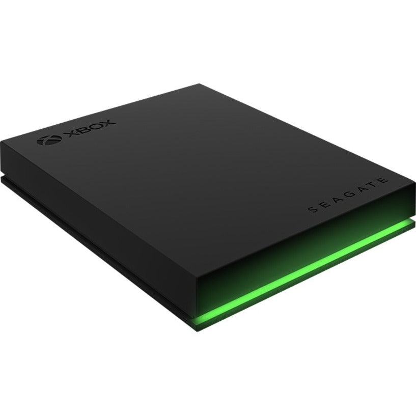 Seagate 4TB external hard drive for Xbox in matte black with green LED accent strip