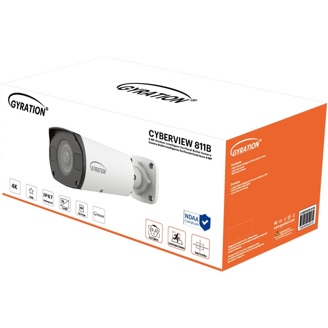 Gyration CYBERVIEW 811B 8 MP Outdoor Intelligent Varifocal Bullet Camera, 4.3x Optical Zoom, 3840 x 2160 Video Resolution, Memory Card Storage