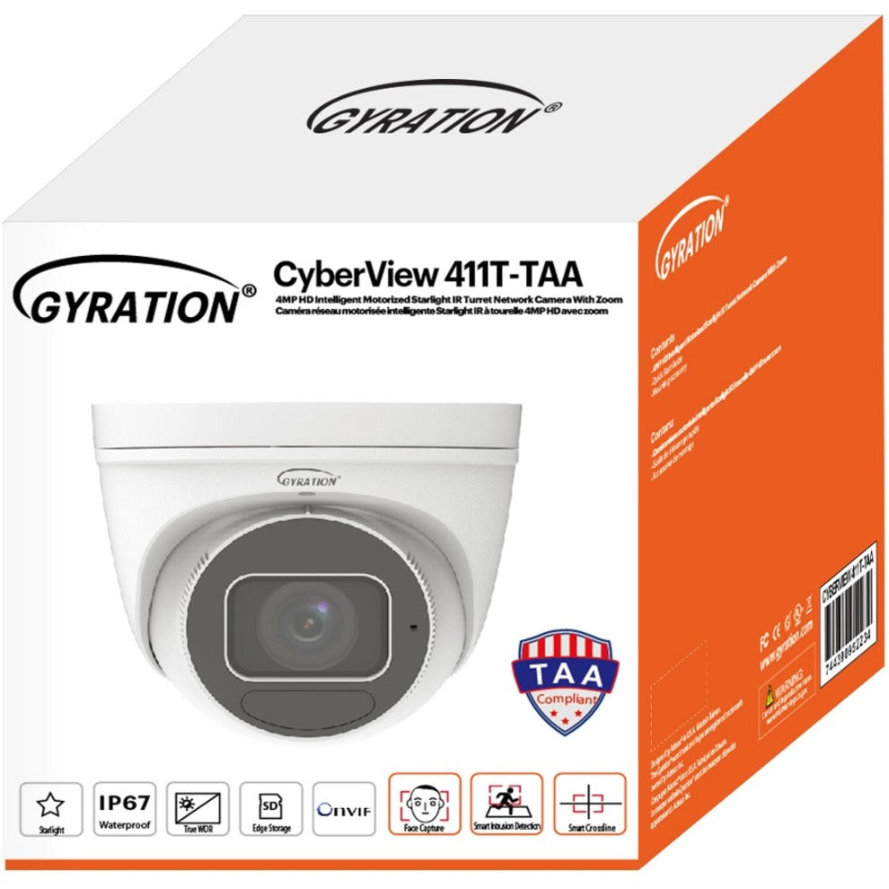 Gyration CYBERVIEW 411T-TAA 4 MP Outdoor Varifocal Turret Camera, 5x Optical Zoom, Ultra 265, H.265, H.264, 2688 x 1520 Resolution