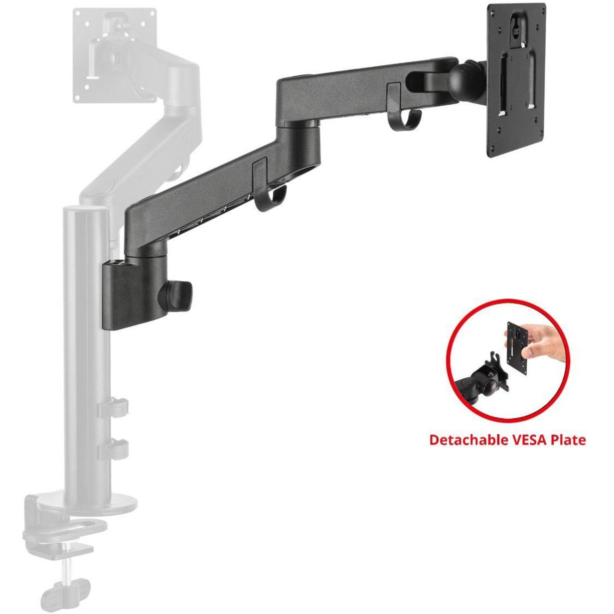 SIIG CE-MT3G11-S1 Replaceable Articulating Separate Arm Mounting Arm for Monitor, Adjustable, 90° Swivel, 90° Rotation, Quick Release Mechanism, Black