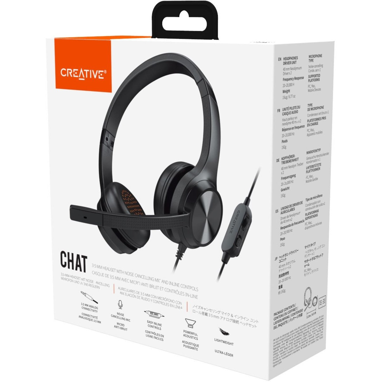 Creative 51EF0970AA000 CHAT USB Headset, Stereo On-ear Headphones with Noise Cancelling Microphone