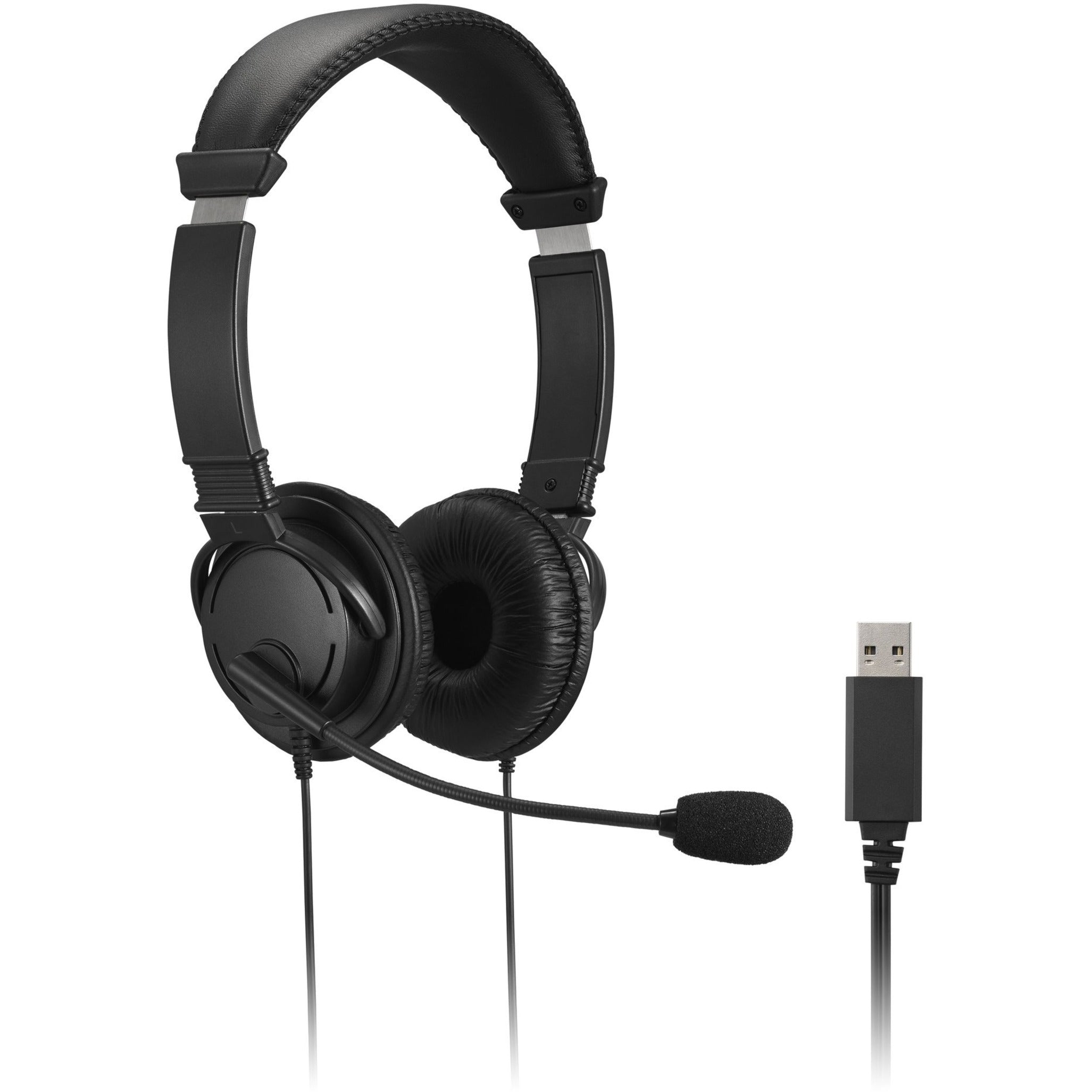 Kensington K33065WW Classic Headset with Mic and Volume Control, USB Type A, Noise Cancelling, Black
