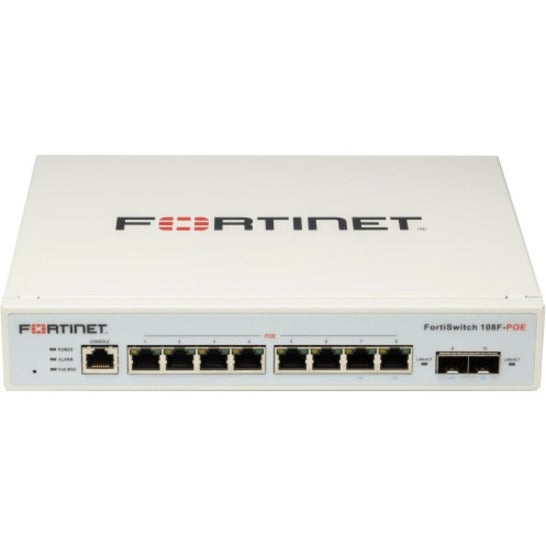 Fortinet FS-108F-POE FortiSwitch 108F-POE Ethernet Switch, 8-Port Gigabit Ethernet PoE+, 2-Port Gigabit Ethernet Expansion Slot