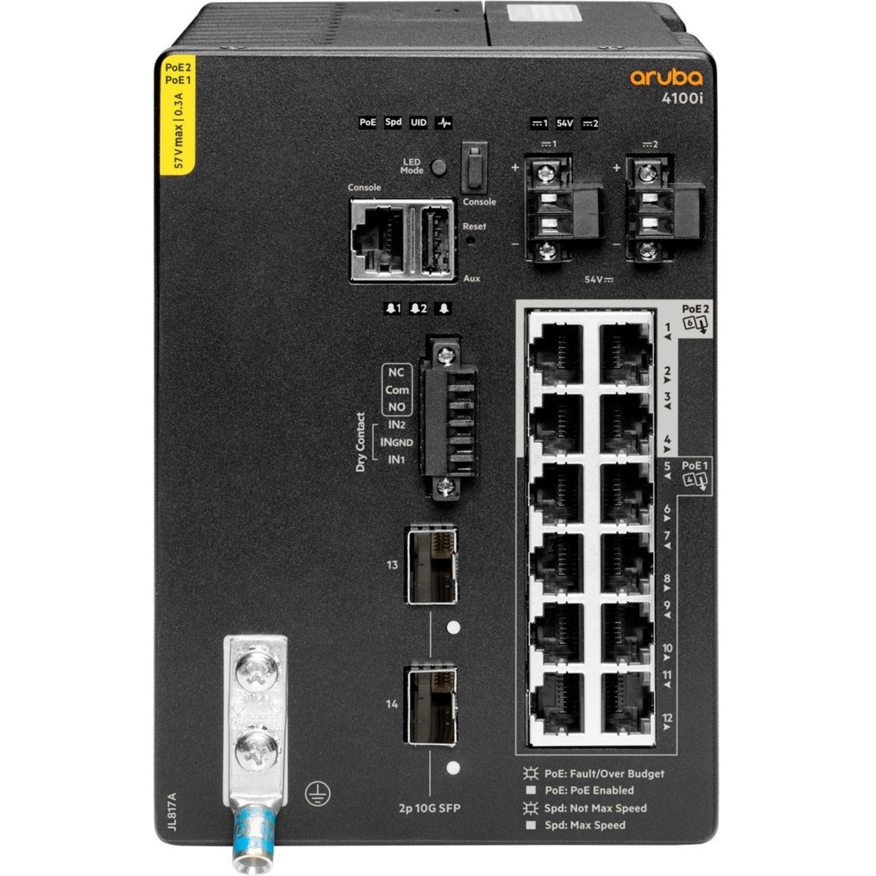 Aruba JL817A CX 4100i Ethernet Switch, 12-Port 1GbE, Gigabit Ethernet, 10 Gigabit Ethernet, PoE+, PoE++, 2x SFP+ Slots