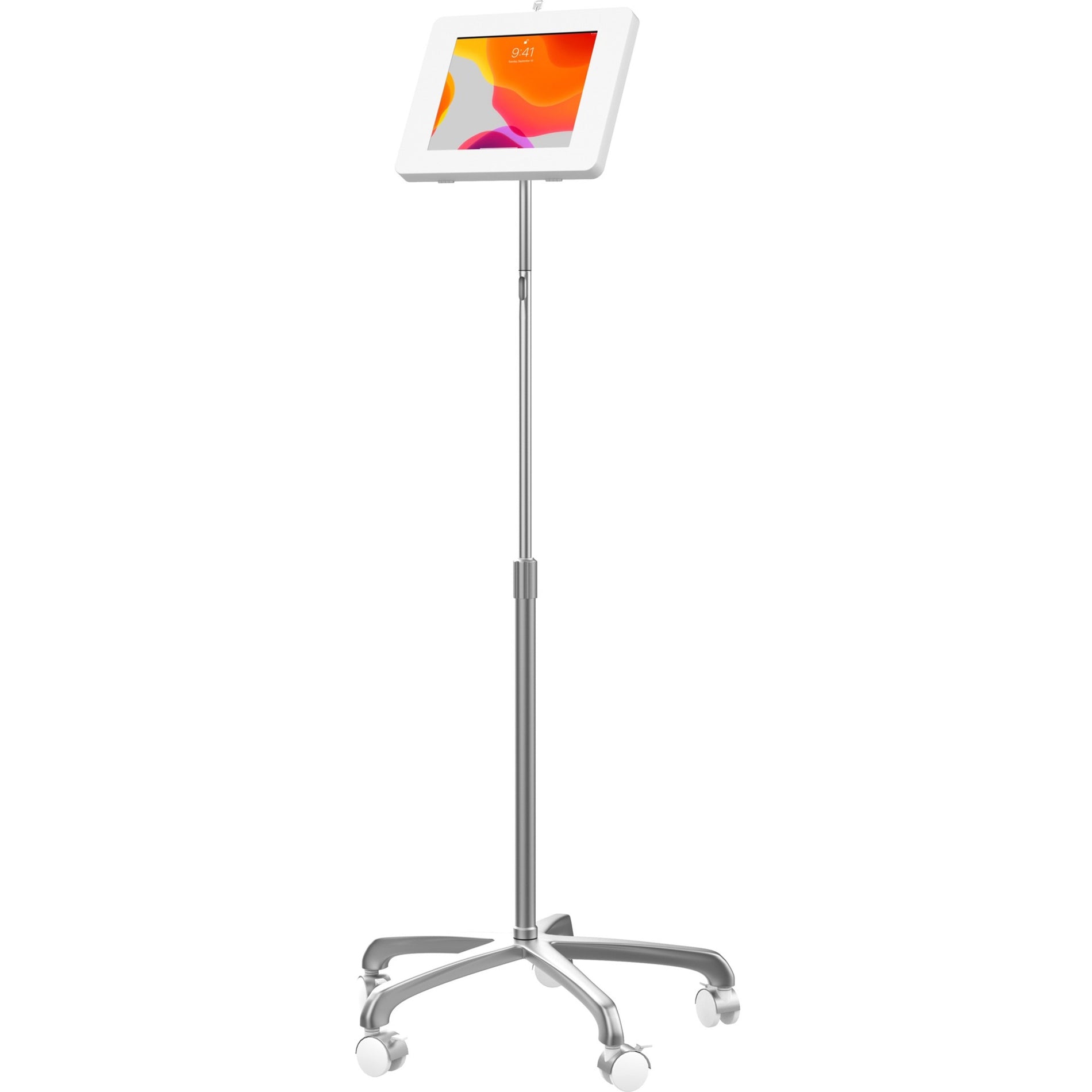 CTA Digital PAD-PARAHFS Mobile Floor Stand w/ Heavy Duty Base & Universal Security Enclosure (White), Tablet PC Stand