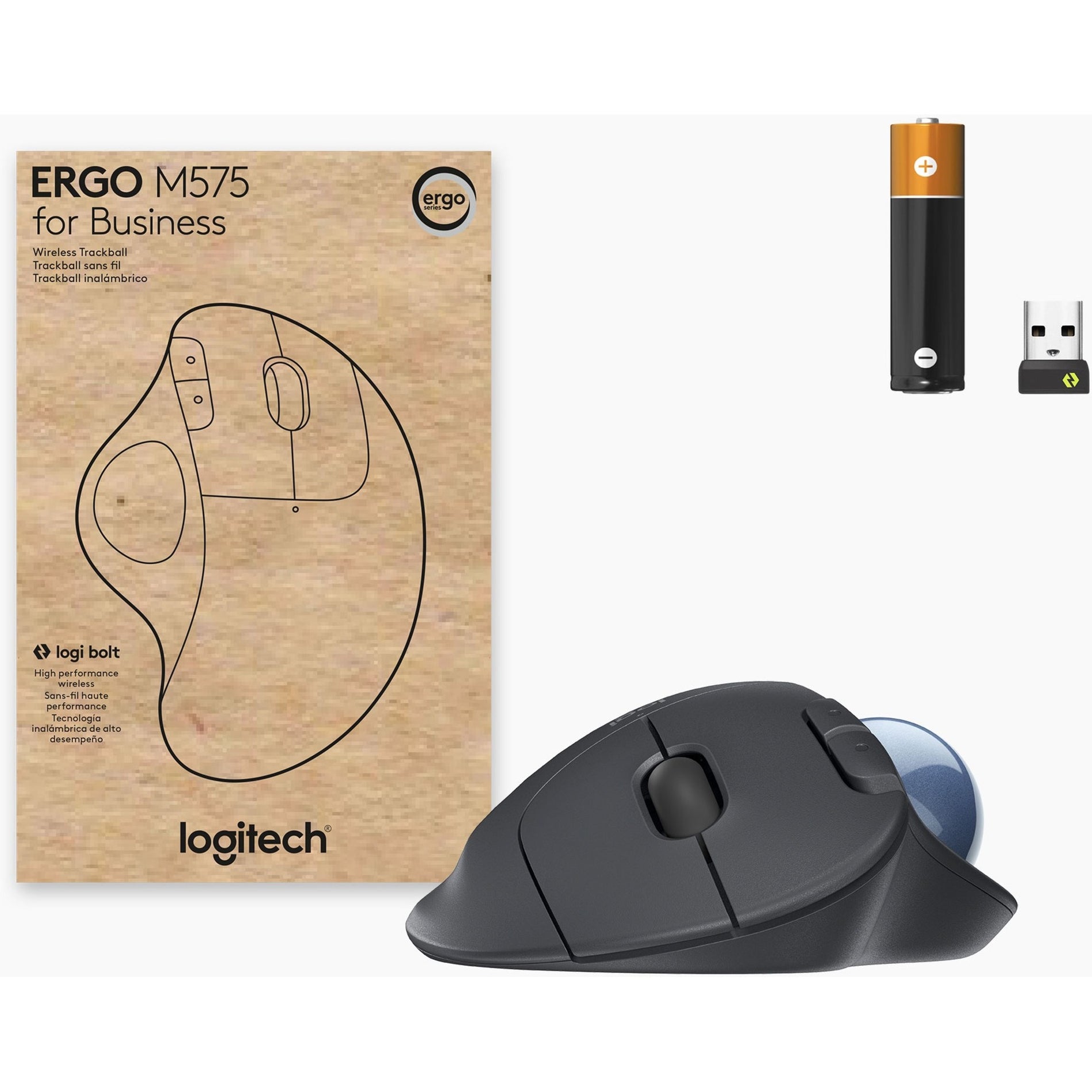 Logitech 910-006197 ERGO M575 Wireless Trackball, Graphite - Brown Box