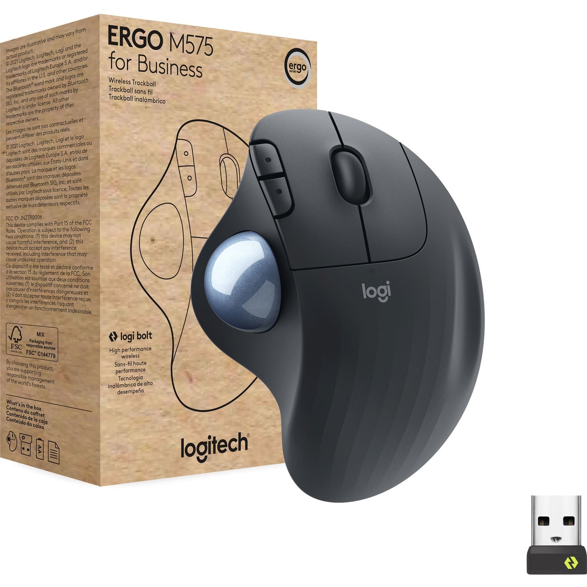 Logitech 910-006197 ERGO M575 Wireless Trackball, Graphite - Brown Box
