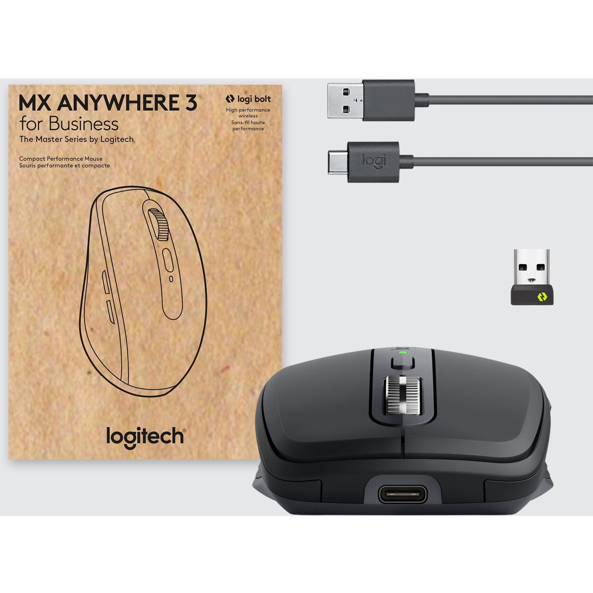 Logitech 910-006204 MX Anywhere 3 Mouse, Graphite, Rechargeable, Wireless, 4000 dpi