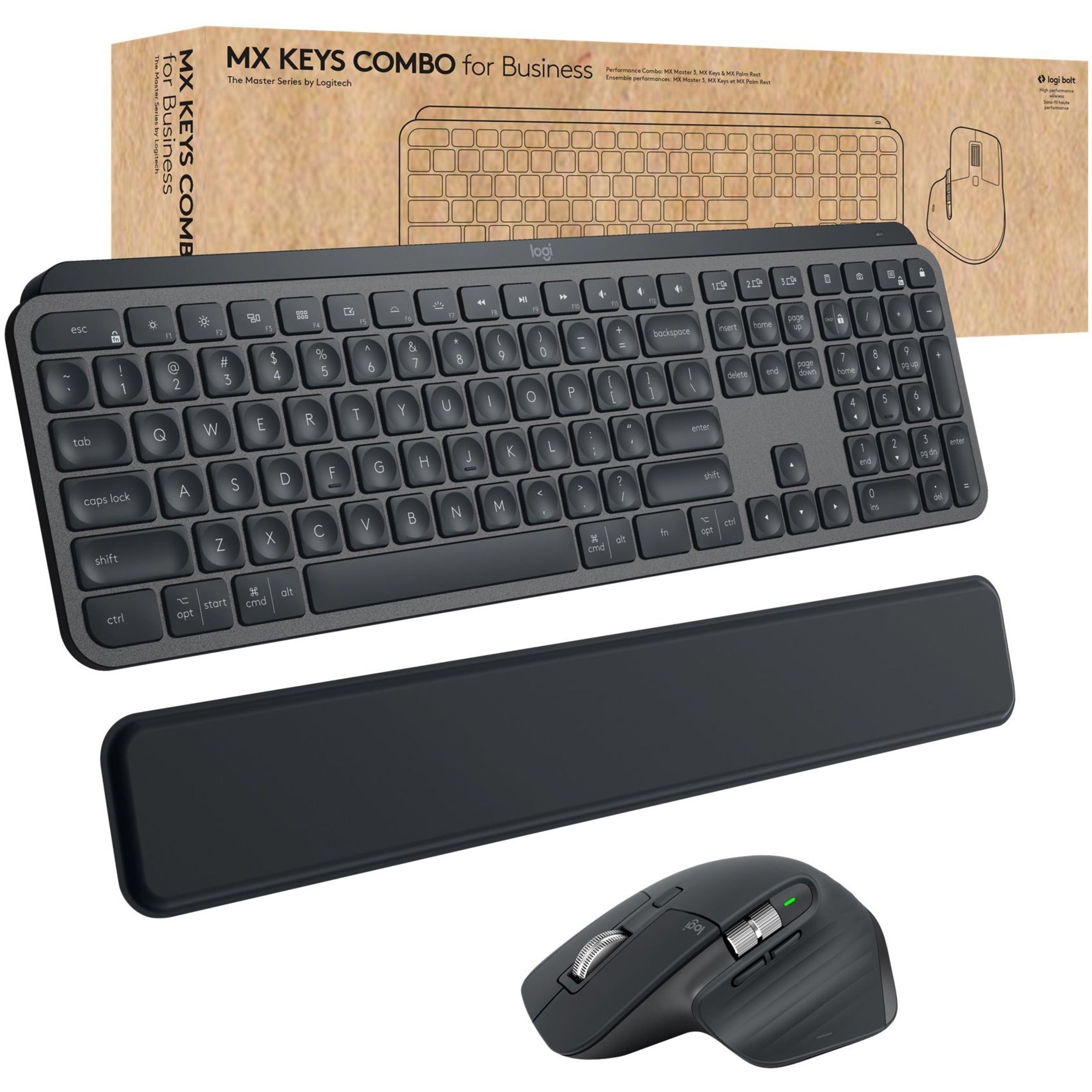 Logitech 920-009292 MX Keys Combo For Business Graphite, Wireless Keyboard & Mouse with Backlight and Ergonomic Design