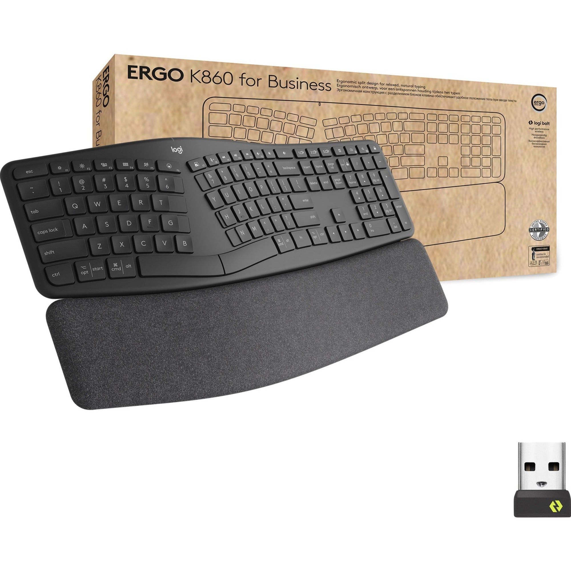 Logitech 920-010175 ERGO K860 Split Ergonomic Keyboard, Graphite - Brown Box