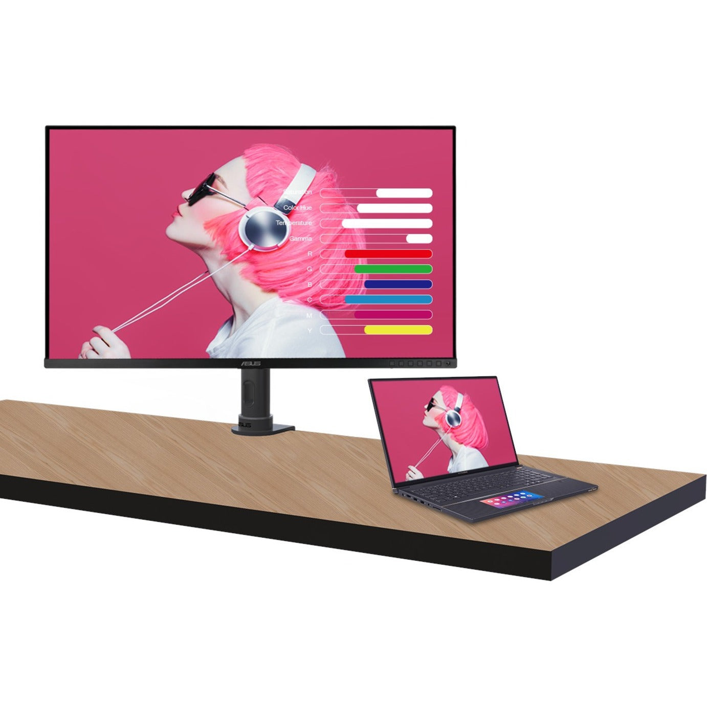 ASUS ProArt monitor setup with laptop showing workflow integration-alternate-image9