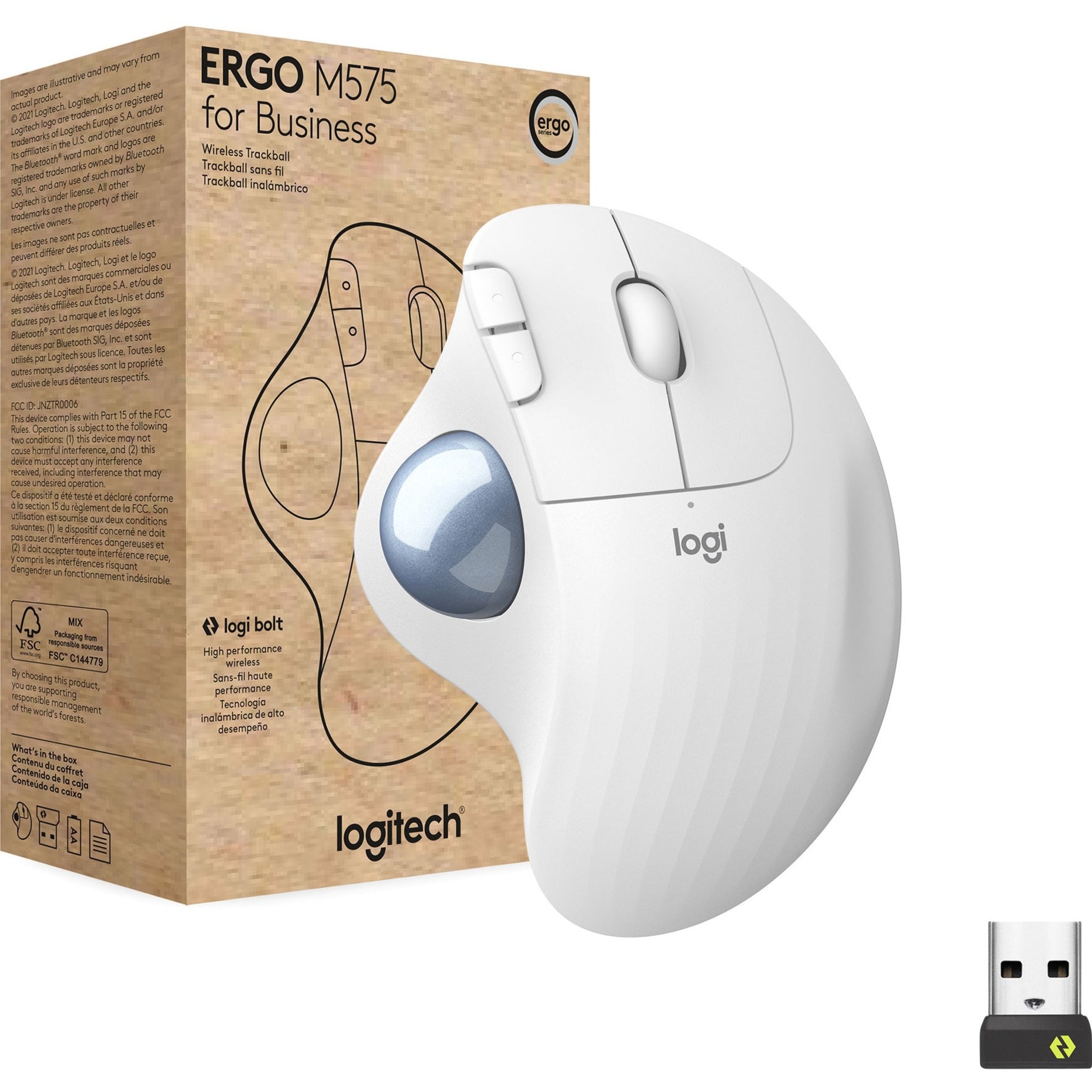Logitech 910-006437 ERGO M575 Wireless Trackball For Business, Off White