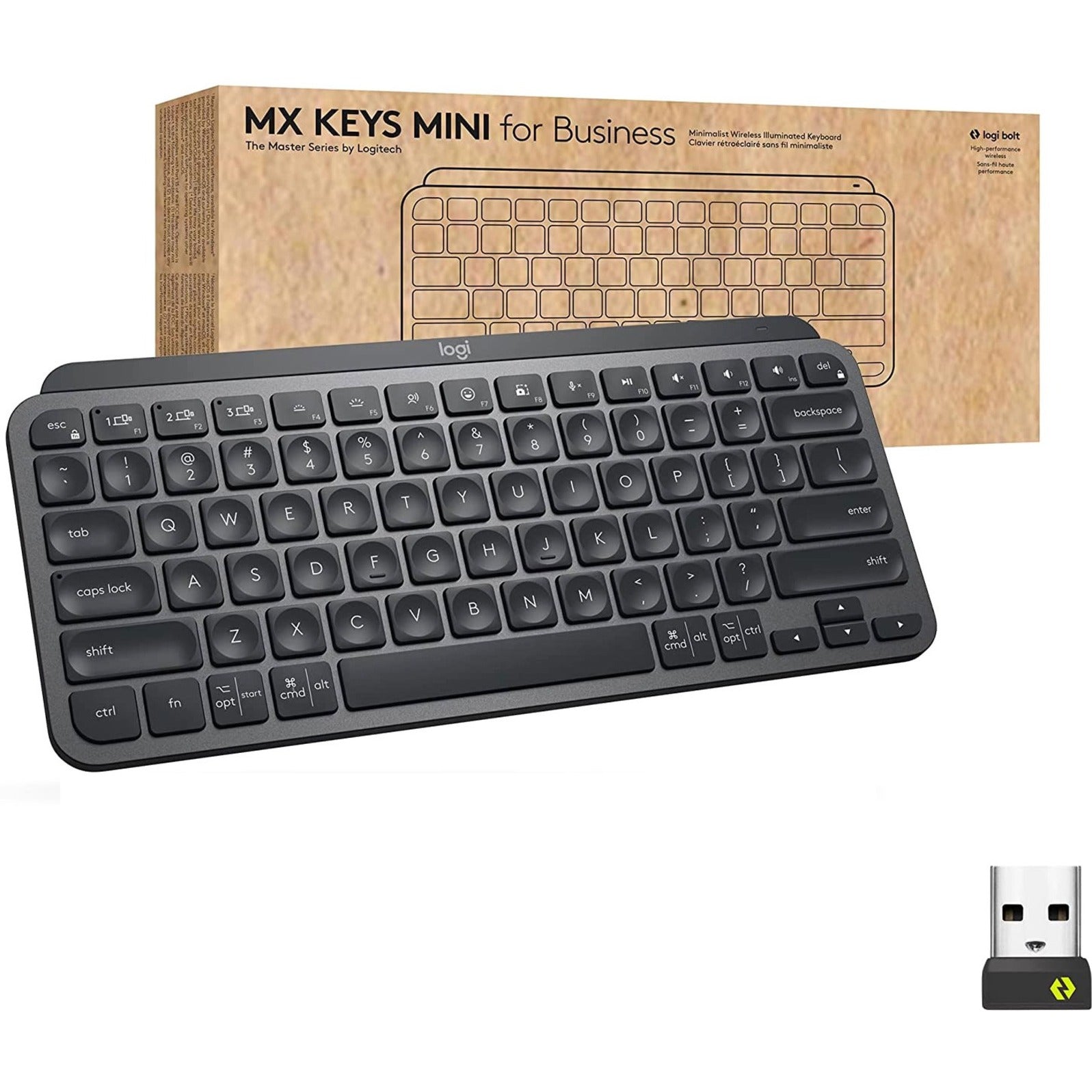 Logitech 920-010594 MX Keys Mini for Business Keyboard, Graphite, Rechargeable, Backlit, Compact