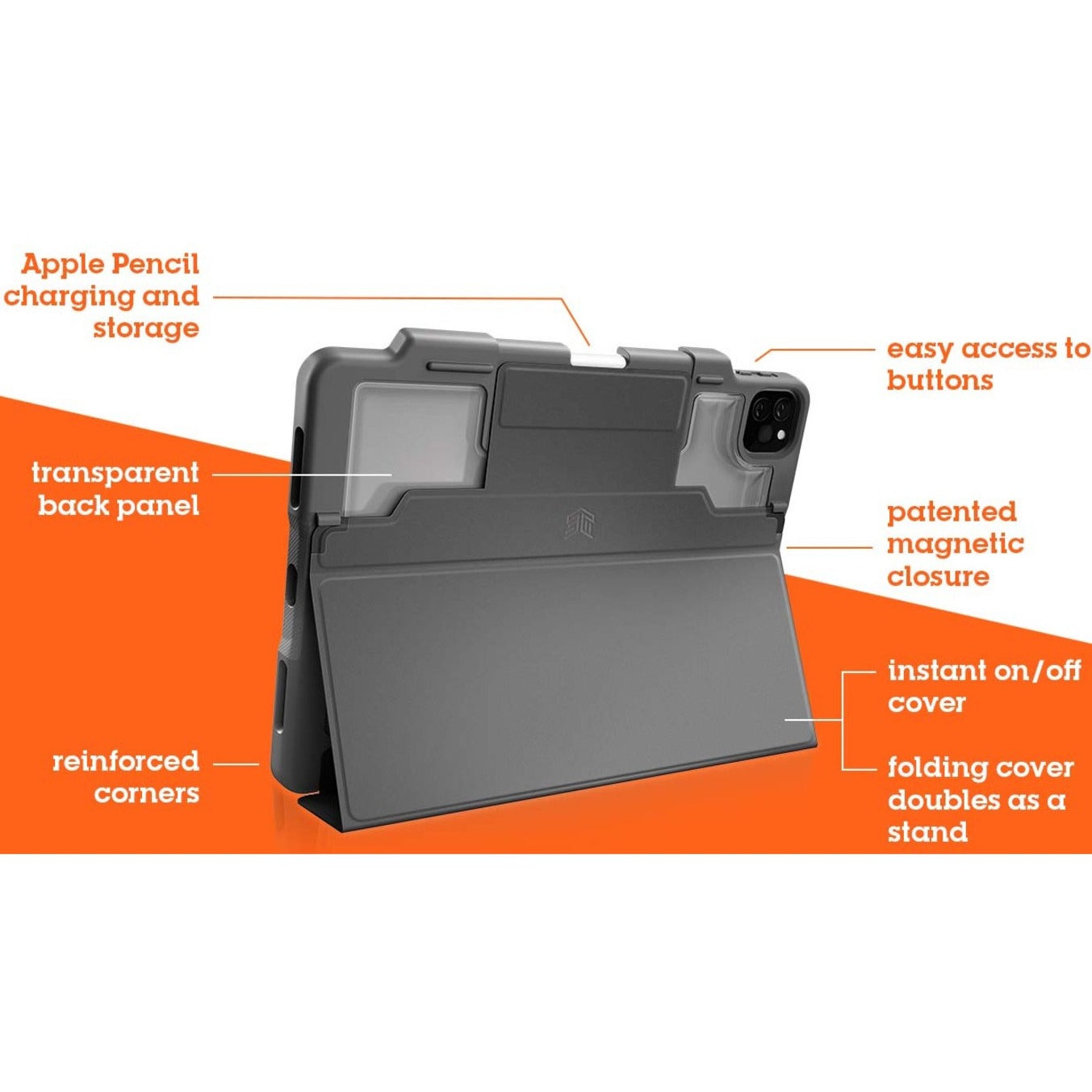 STM Goods STM-222-334LZ-01 DUX PLUS iPad Pro Models With Apple Pencil Storage (2021), Black, Drop Resistant, 12.9"