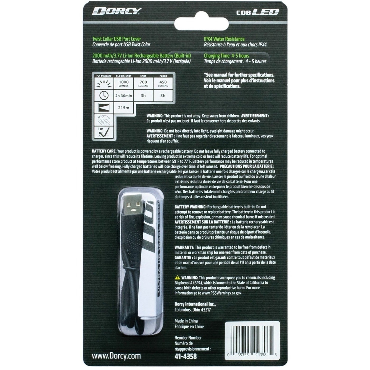 Dorcy 41-4358 Extrem 1000 Lumen USB Wiederaufladbare Taschenlampe Mit Powerbank Spot Flut Taschenlampe