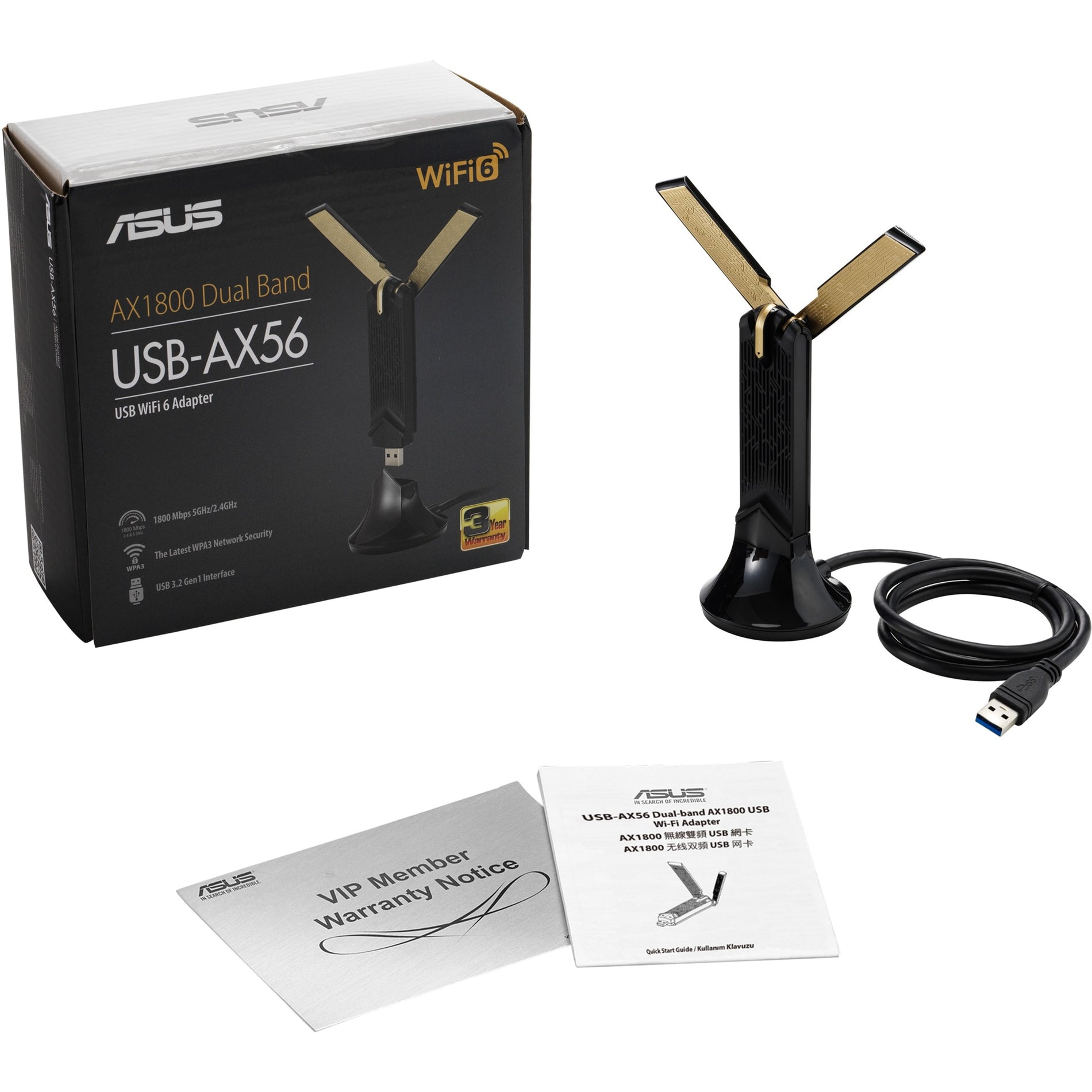 Asus USB-AX56 Dual Band AX1800 USB WiFi Adapter, Upgrade Your Laptop or PC to WiFi 6