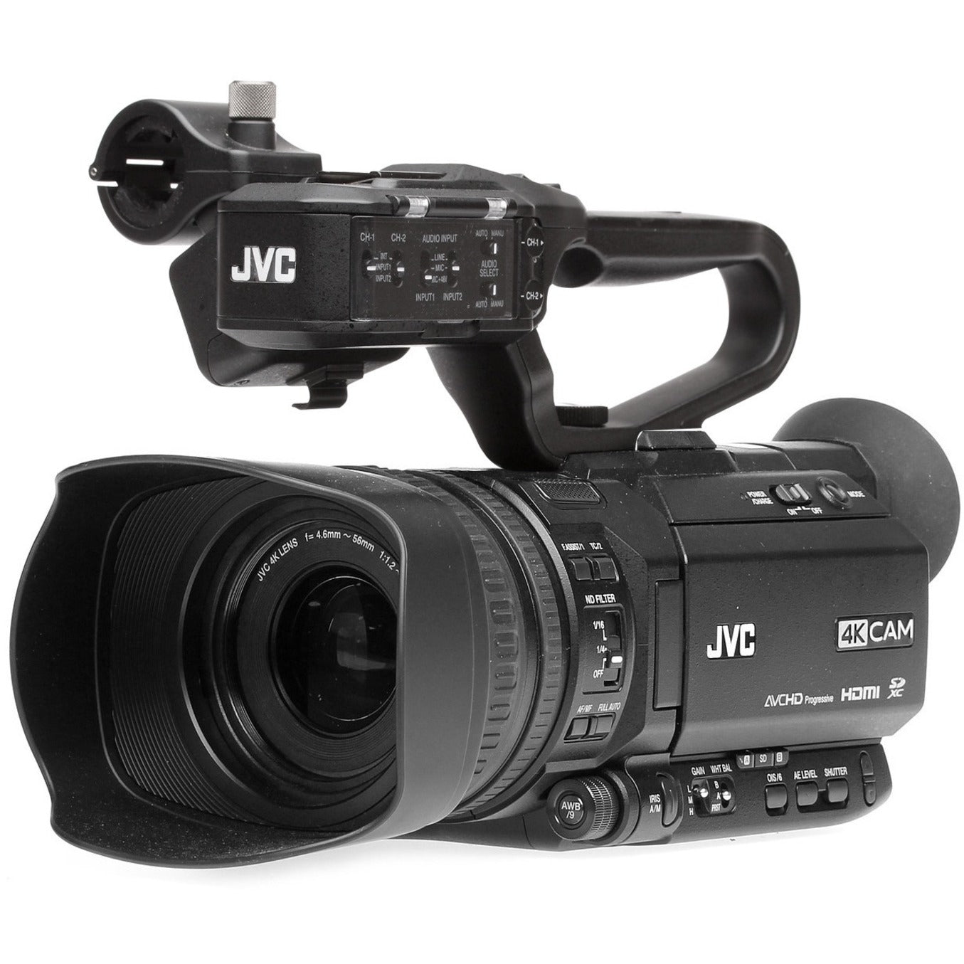 JVC GY-HM180U 4KCAM Compact Handheld Camcorder w/Integrated 12x Lens, 3.5" LCD Screen, 1/2.3" CMOS, 4K