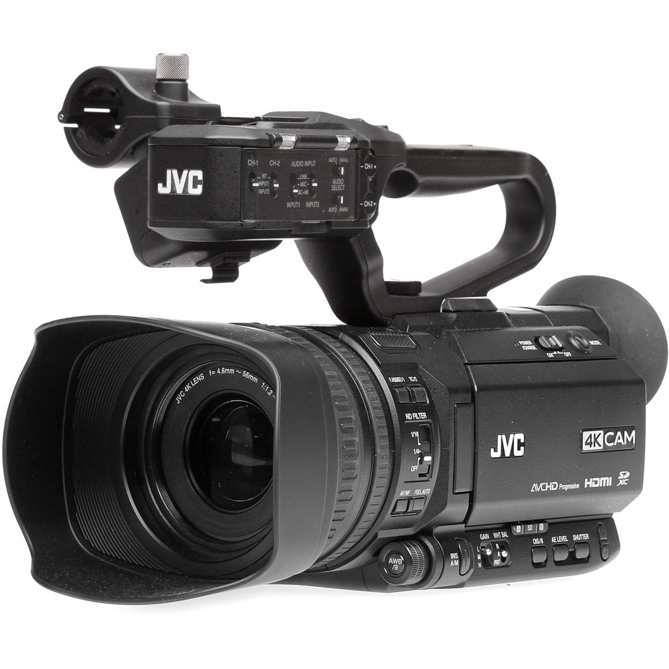 JVC GY-HM250U 4KCAM Compact Handheld Camcorder w/Integrated 12x Lens, 3.5" LCD Screen, Optical Image Stabilization