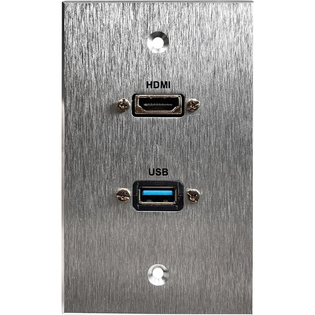 Comprehensive WPPT-HD-U3A-AC HDMI and USB-A 3.0 Pass-Through Single Gang Aluminum Wall Plate With Pigtail, Hotel, Meeting, Commercial, Office, Classroom, Houses of Worship