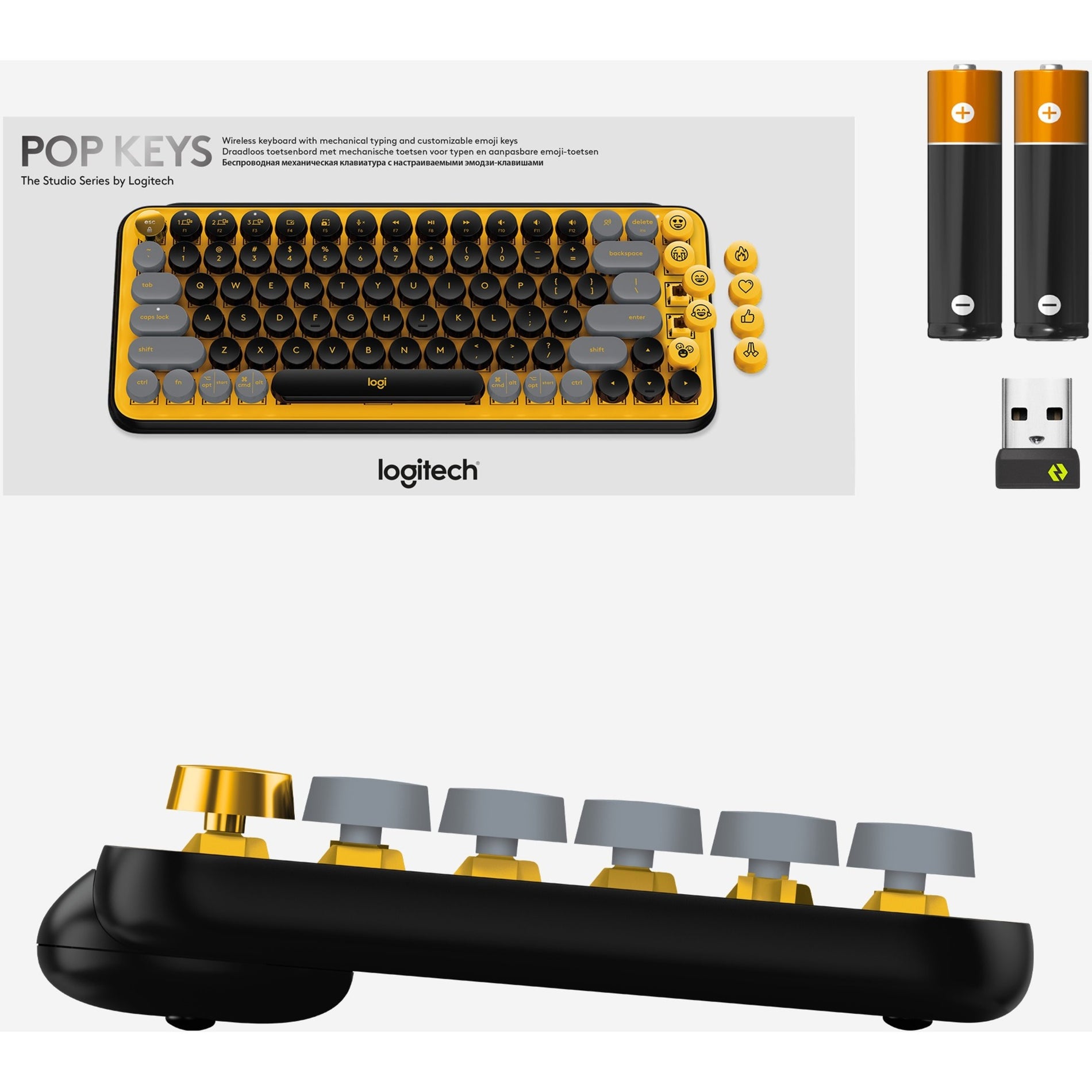 Logitech 920-010707 POP Keys Wireless Mechanical Keyboard With Emoji Keys - Blast Yellow, Expressive and Customizable for Deskspace and Beyond