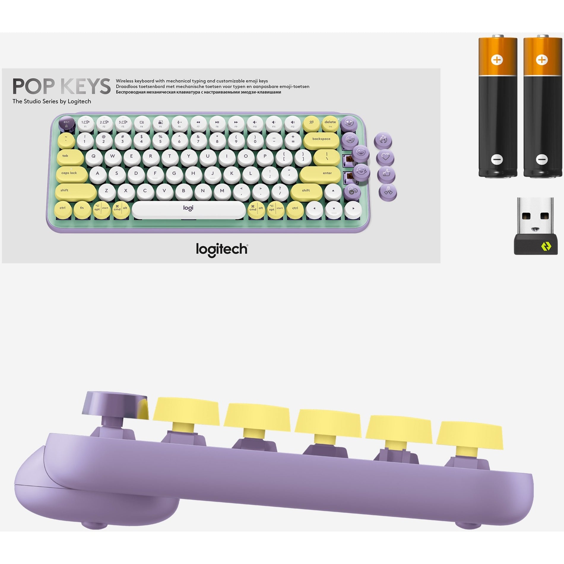 Logitech 920-010708 POP Keys Wireless Mechanical Keyboard With Emoji Keys - Daydream Mint, Express Yourself with Customizable Emoji Keys