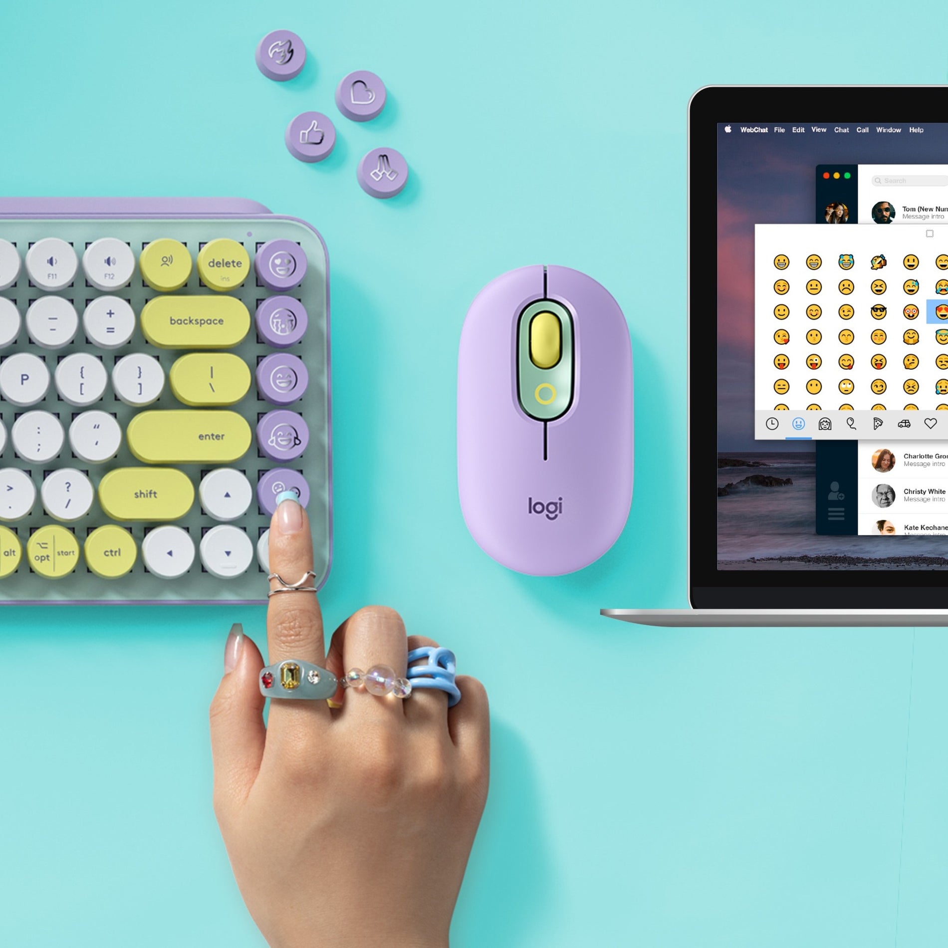 Logitech 920-010708 POP Keys Wireless Mechanical Keyboard With Emoji Keys - Daydream Mint, Express Yourself with Customizable Emoji Keys
