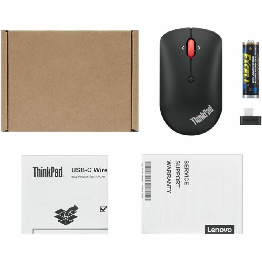 Lenovo 4Y51D20848 ThinkPad USB-C Wireless Compact Mouse, 3 Year Limited Warranty, Symmetrical Ergonomic Fit, 2400 dpi Optical, 2.40 GHz Wireless
