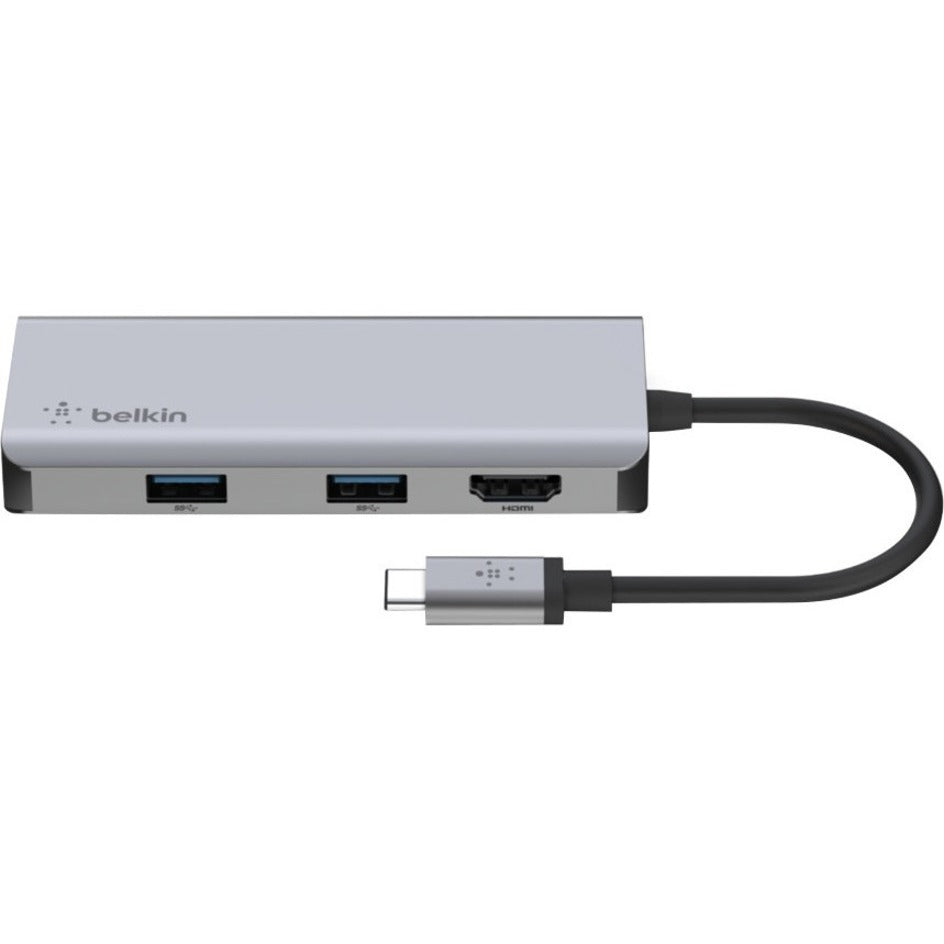 Belkin PVC002BTSGY USB-C 5-in-1 Multiport Adapter Hub, HDMI, USB Type-A, USB Type-C, SD Card Slot, MicroSD Card Slot, 4K HDMI Port, 2 x USB-A 3.1 Ports