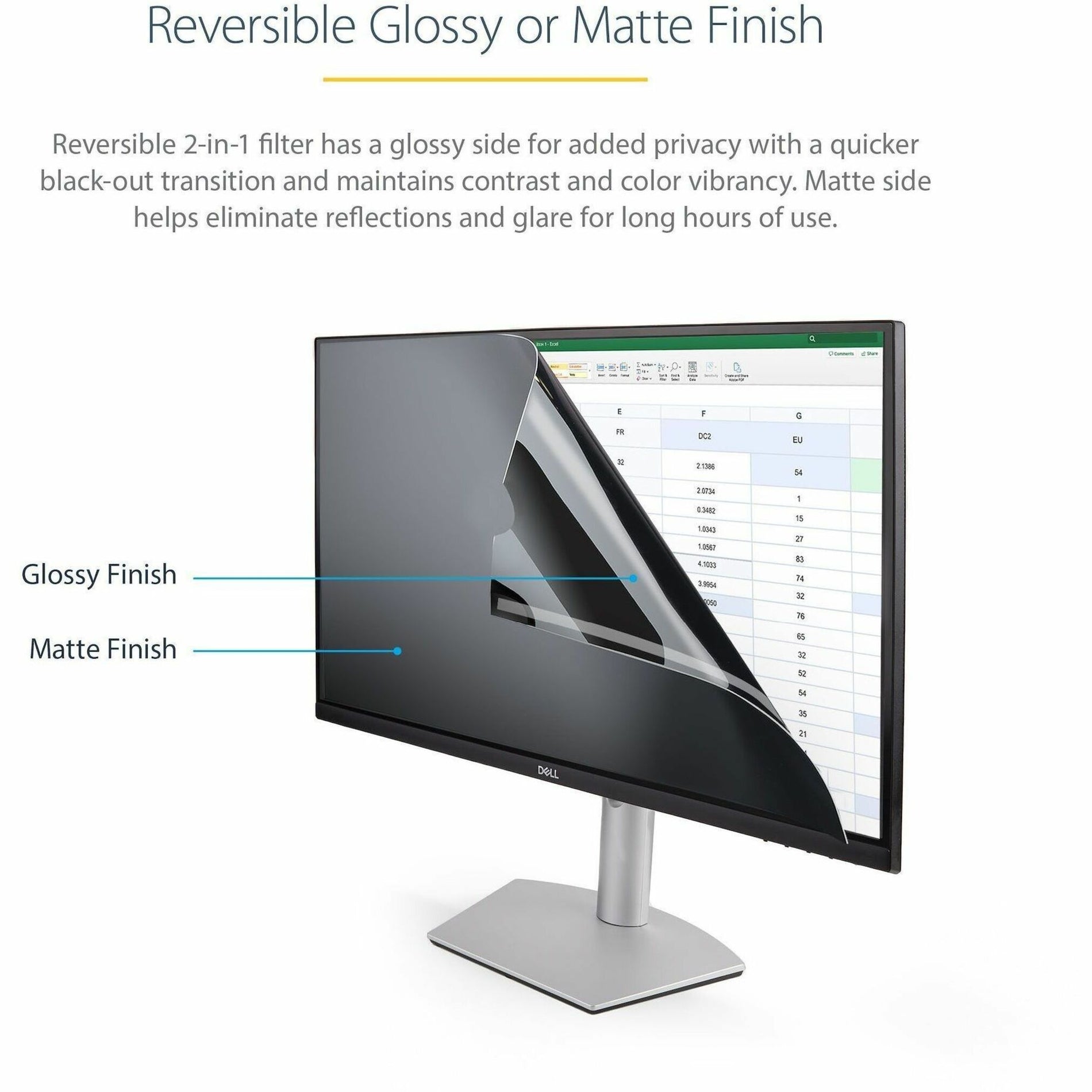 StarTech.com PRIVACY-SCREEN-185M Privacy Screen Filter, Blue Light Reduction, Reversible Matte-to-Glossy, 16:9, 18.5" Monitor