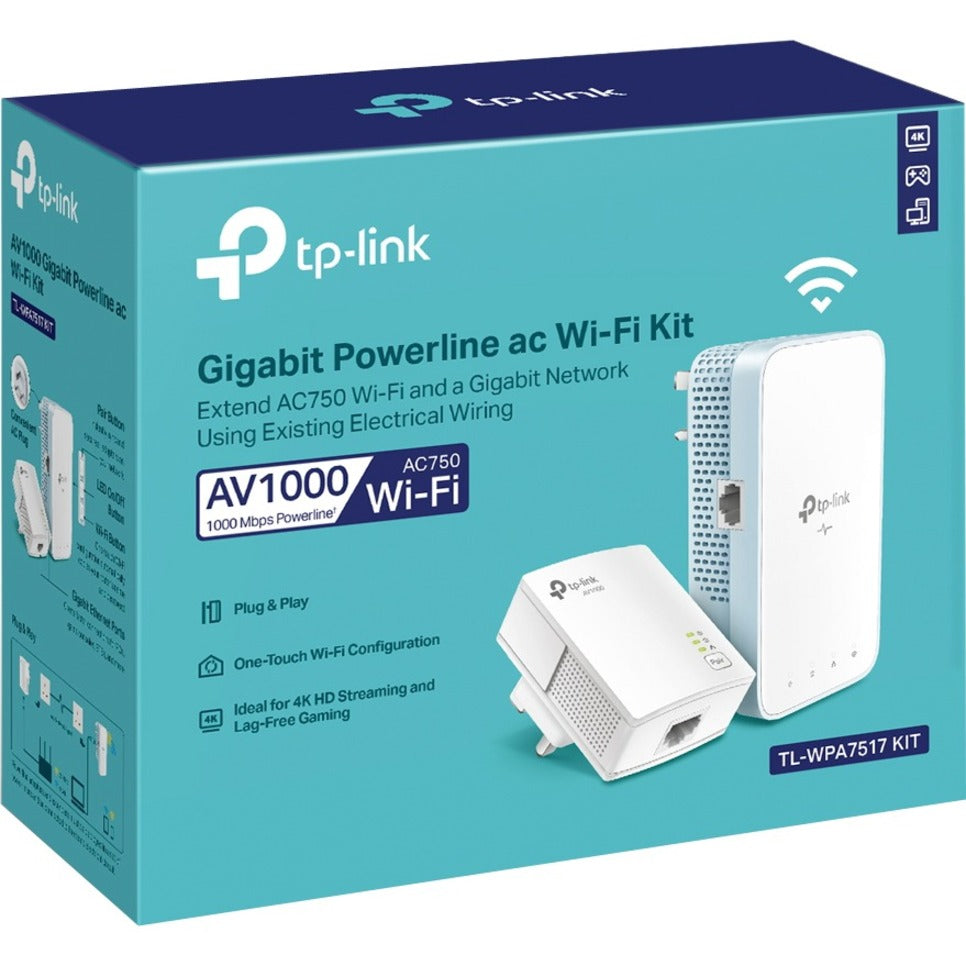 TP-Link TL-WPA7517 KIT AV1000 Gigabit Powerline ac Wi-Fi Kit, Fast and Reliable Home Network Extension