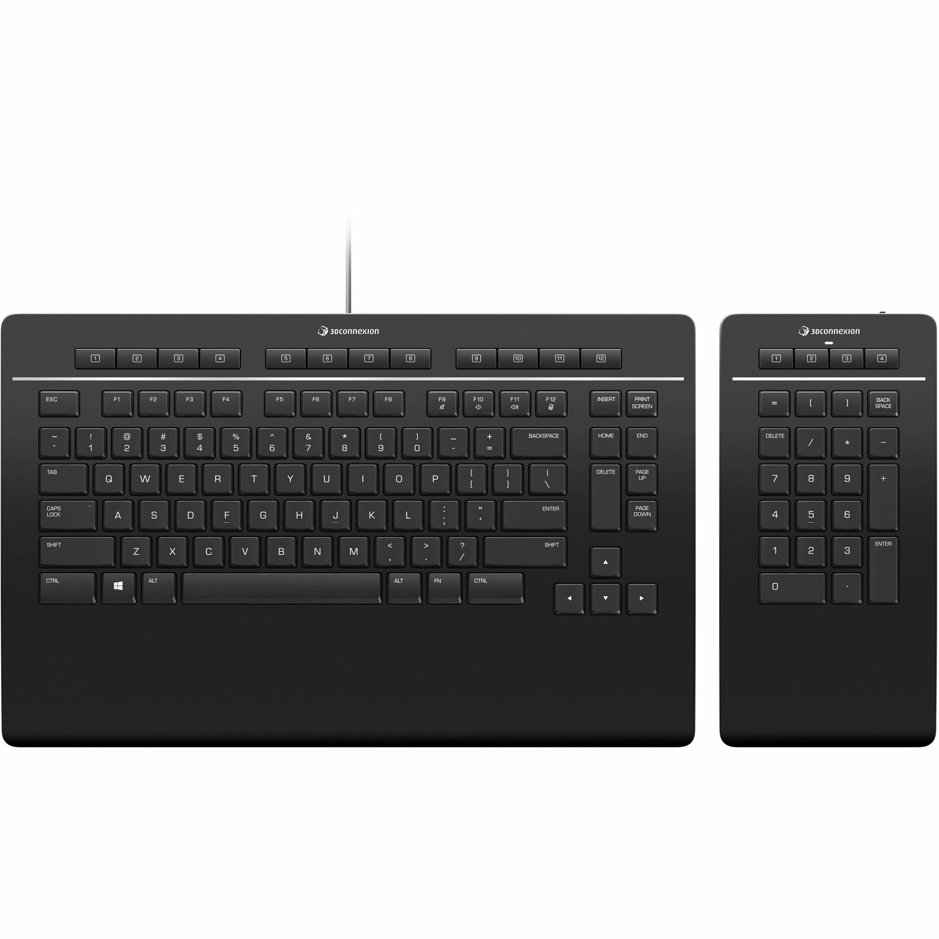 3Dconnexion 3DX-700090 Keyboard Pro with Numpad, US (QWERTY), Rechargeable Battery, LED Indicator, Adjustable Feet, Palm Rest