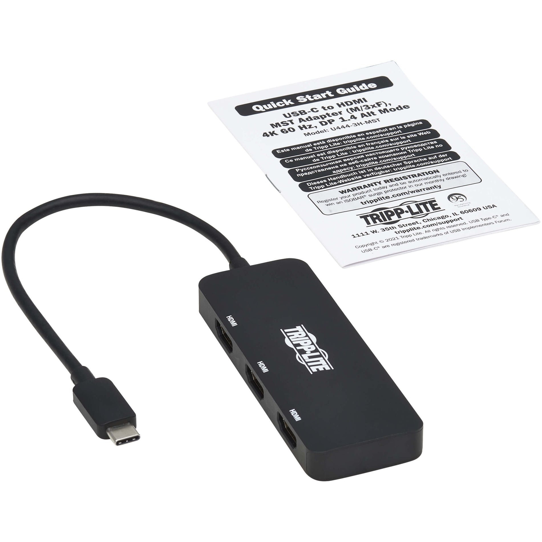 Tripp Lite U444-3H-MST USB-C Adapter, Triple Display, Black