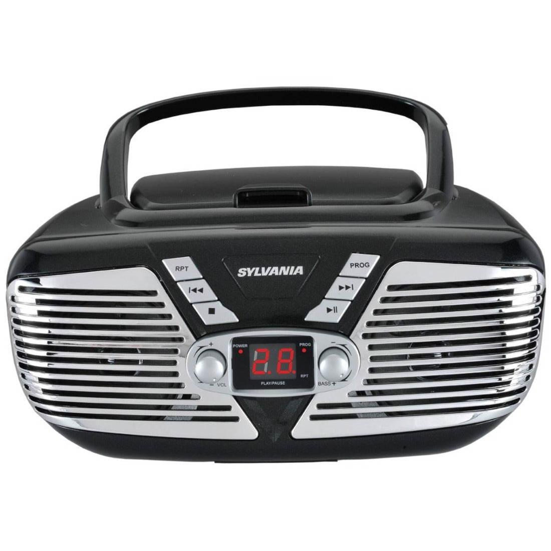 Sylvania SRCD211-BLACK Retro Portable CD Radio Boombox, Lightweight and Portable with FM Radio and LED Display